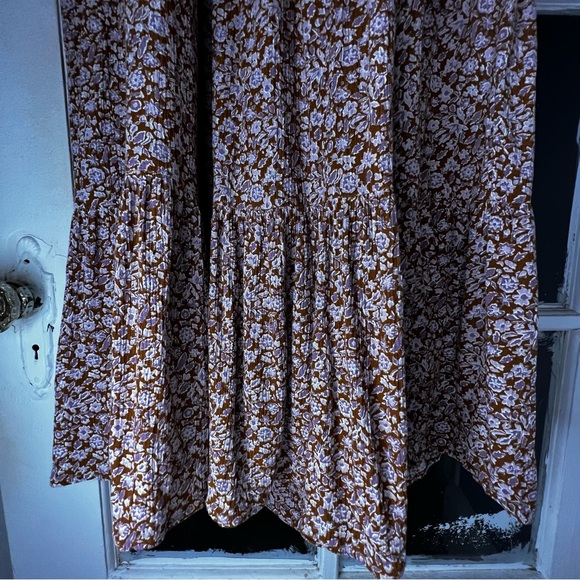 Xmas sale! GAP Splitneck Midi Dress, Size XL, Brown Ditsy Floral, Tie Waist - Picture 12 of 14